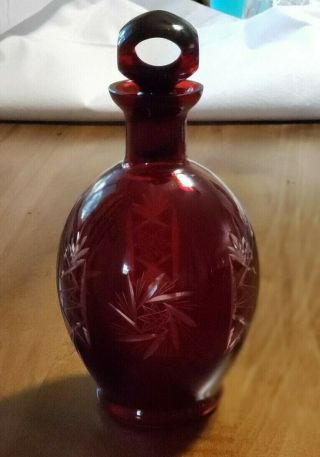 Antique Ruby Red Bohemian Glass Decanter/art Nouveau