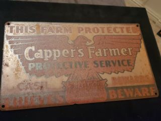 Vintage Cappers Farm Sign Farming Farmer Antique Warning Tin Tacker Barn Rare