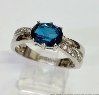 Vintage Sterling Silver London Blue Topaz White Topaz Accent Large Fashion Ring