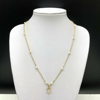 Vintage 1928 Gold Tone Chain Faux Pearl Beaded Heart Pendant Dainty Necklace
