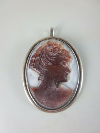 Vintage Silver 800 Mother Of Pearl Abalone Cameo Pendant