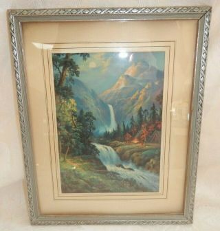 Vintage Framed Print Song Of The Mountain - William Thompson Campfire Moon Falls