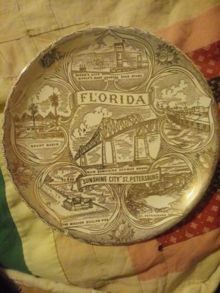 Vintage Florida Travel Souvenir Plate St.  Petersburg " Sunshine City " Foil