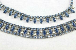 Gorgeous Vintage B.  David Blue Rhinestone & Faux Pearl Necklace & Bracelet