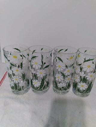 Daisy Vintage Drinking Glasses Set Of 4,  Flowers Are In Relief