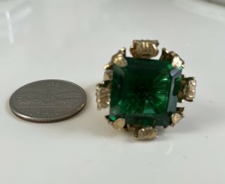 Rare Mid - Century Vintage Napier Adjustable Large Glass Emerald Cocktail Ring