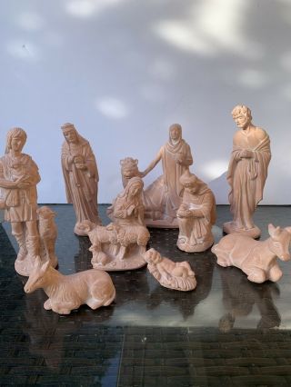 Vtg 10 Piece Terra Cotta Nativity Scene Creche Set