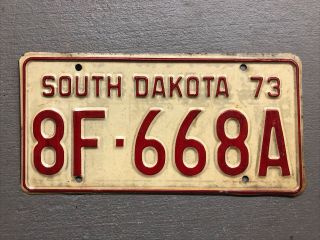 Vintage 1973 South Dakota License Plate White/red 8f - 668a.