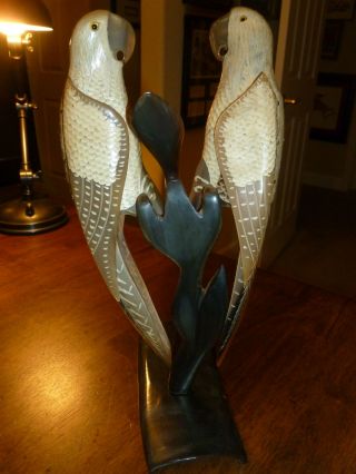 Vintage Carved Water Buffalo Horn - Parrots/Macaws - Sculpture 3