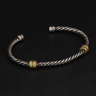 Vtg Sterling Silver & Brass - Twisted Rope Solid 7.  5 " Cuff Bracelet - 24g