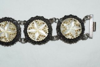 Pure 1000/sterling Silver Bracelet W/ Mop 7.  25 " 31g Marked Antique Vintage
