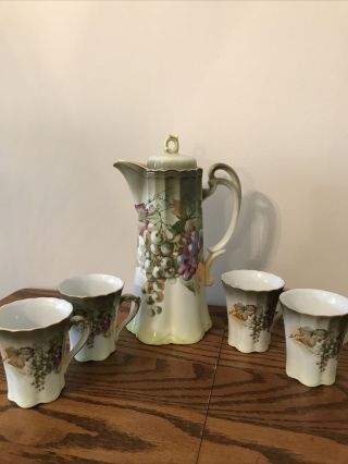 Vintage Bavaria Hot Chocolate Tea Set Grape Vines Mugs Antique