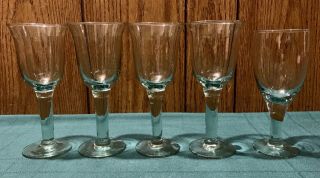 5 Vintage Antique Handmade Hand Blown Bubble Glass 7.  5” Tall Wine Glasses