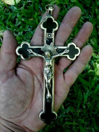 Antique Cross Crucifix Brass & Wooden 7 Inches