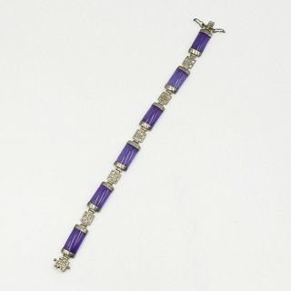 Vtg Purple Sterling Silver Jade Bracelet 925 Chinese Asian Nephrite Jadeite 2