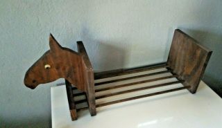 Vtg Wood Wall Hanging Horse Display Decor Shelf Stand Rack Rope Tail Rods Whimsy