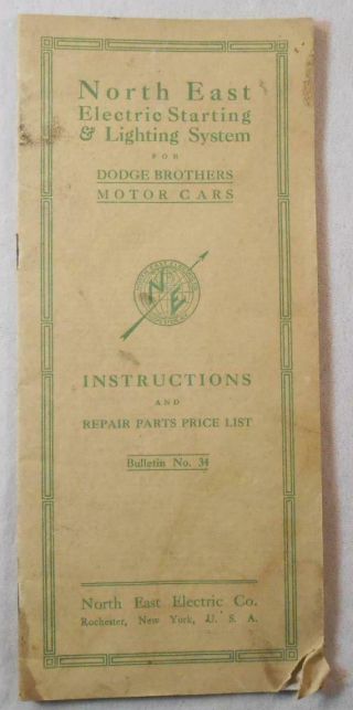 Vintage 1916 Dodge Brothers Motor Car Booklet 34 - Electric Starting & Lighting