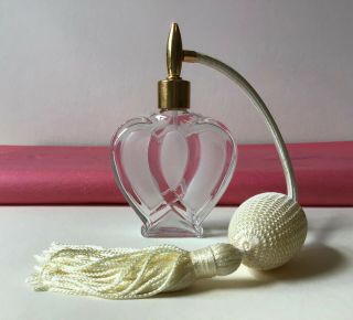 Vintage Clear & Frosted Glass Heart Shaped Perfume Bottle With Atomizer