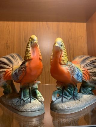 2 Vintage Artmark Japan Mid Century Pheasant Birds Ceramic Figurine 8 1/2” Long