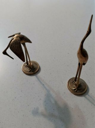 Mid - Century Vintage Brass Birds Cranes Herons Statue Figurines Good Cond