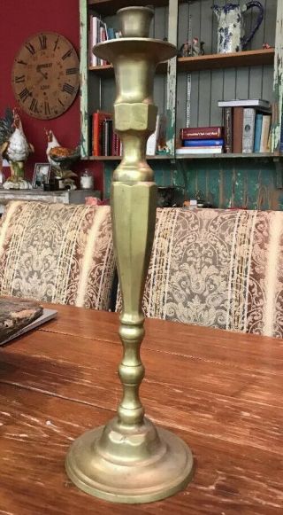 Antique French Brass Altar Candlestick 20 Inch Tall & Base 6.  25”