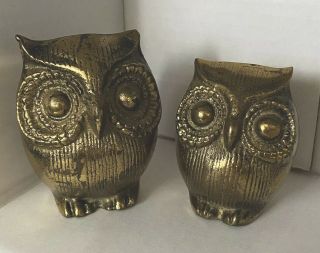Vintage Brass Owls,  Pair,  Heavy