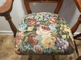 (2) Oak swivel counter chairs with floral pattern seat and back rest - Pre Owned 3