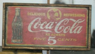 Antique Style Coca Cola 5 Cents Wooden Sign 12x24 Wow Best Repo