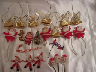 Vintage Spun Cotton Chenille Santa Head Christmas Angels Tie On Pick