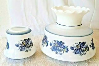 Vintage Antique 2 Piece Hurricane Lamp Shade Covers Blue Floral Replacement