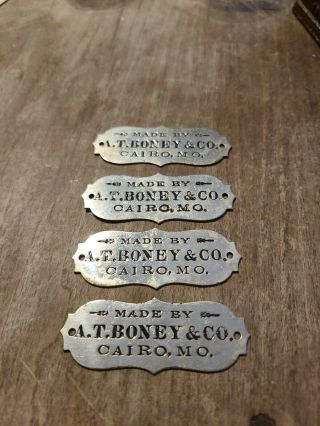 4 Antique Vintage Showcase Furniture Tags.  A.  T.  Boney & Co.  Cairo Missouri