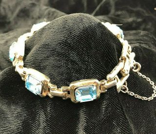 Barclay Signed Gold Tone Link Bracelet Faux Emerald Cut Aquamarines Vintage