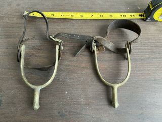 Vintage Antique Western Spurs Marked Us Ab Buermann Cavalry Leather Straps