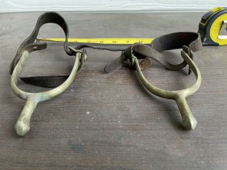 Vintage Antique Western Spurs Marked US AB Buermann Cavalry Leather Straps 3