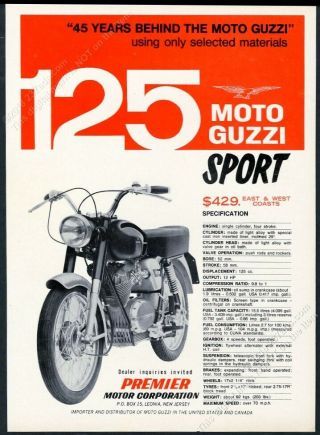 1966 Moto Guzzi Sport Motorcycle Photo Vintage Print Ad