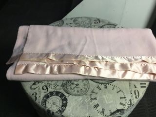 Vintage Wool Blanket Pink Satin Trim 64 By 89.  Crafted By Audrey Usa Nos