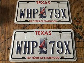 2 1995 - 1996 Texas 150 Years Of Statehood License Plates Whp - 79x,  Pair