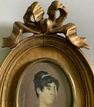 Antique Miniature Gold Gilt Frame Hand Painted Portrait Woman Left Signed