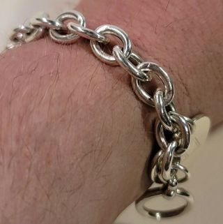 7 " Heart Accent Vintage Sterling Round Style Link Bracelet W/ Toggle Clasp (30)