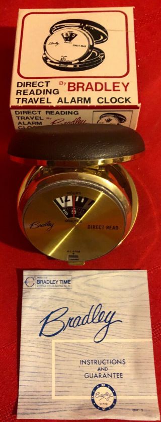 Vintage Bradley Direct Reading Travel Clock 4844 Brown Box,  Instructions Vgc