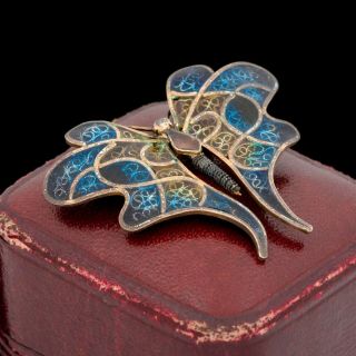 Antique Vintage Deco 925 Sterling Silver Gold Enamel Butterfly Pin Brooch 2.  9g