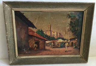 C.  Jimenez Vintage Oil On Canvas Mexico Street Scene - Needs Tlc - Maine Estate