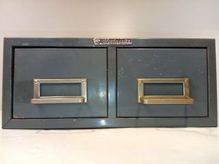 Vintage Steelmaster Metal Index Card Cabinet 2 Drawer File Holder Gray