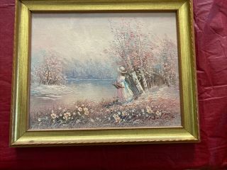 Vintage Signed Oil Painting Walton Pastel Lady By The Lake Victorian.
