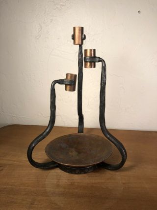 Antique Hand Made Wrought Iron Candlestick Holder Candelabra Arts Crafts Era