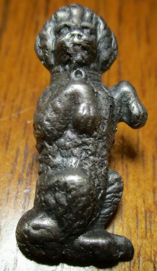 1940s French White " Realistic Poodle Dog " Silver Plated Vintage Antique Button