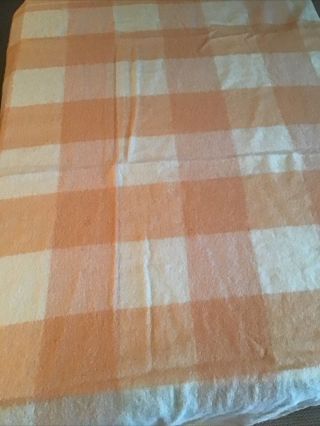 Vintage Camping Blanket Wool.  ? Peach Tan Plaid 76 X 64