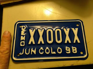 License Plate,  Colorado.  Sample,  Motorcycle (dealer Demo),  1998,  Xx 00 Xx