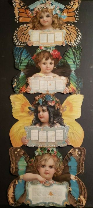Antique 1904 Ad Calendar For " The Christian Herald " Victorian Butterfly Girls