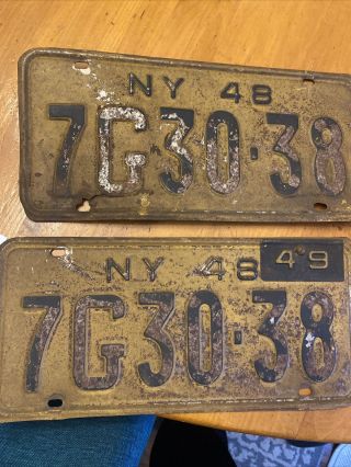 Ny 1948 Vintage License Plates One With ‘49 Tag Patina